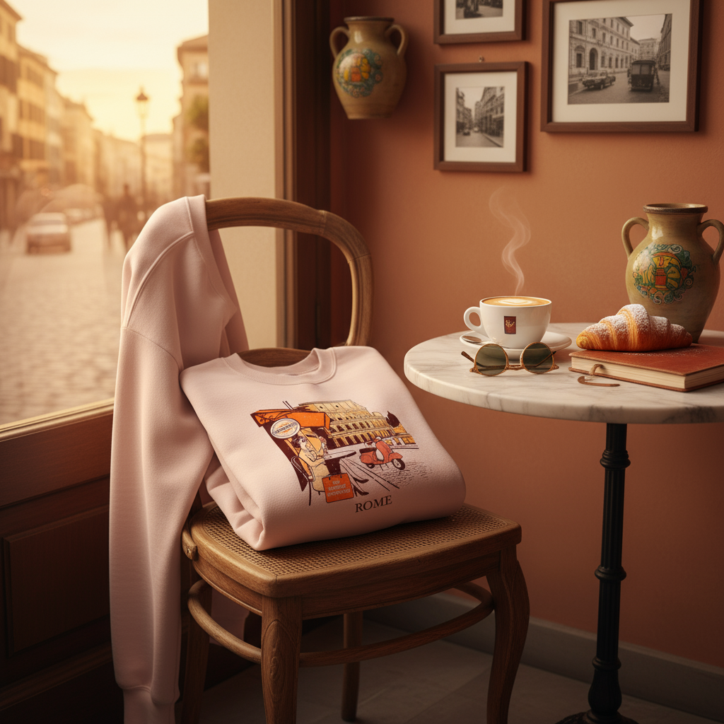 Rome Café Sweatshirt in Italian setting