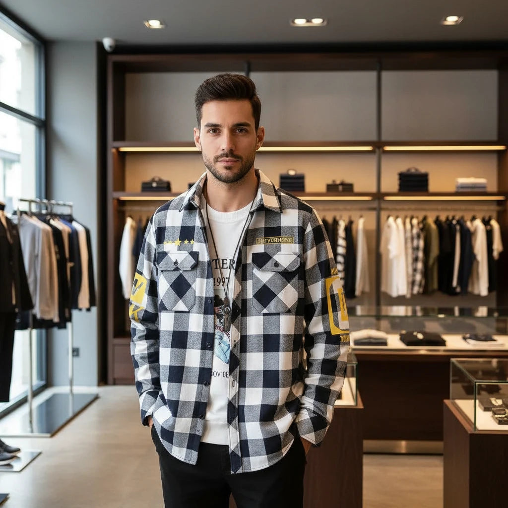 Slim Fit Casual Plaid Shirt for Men