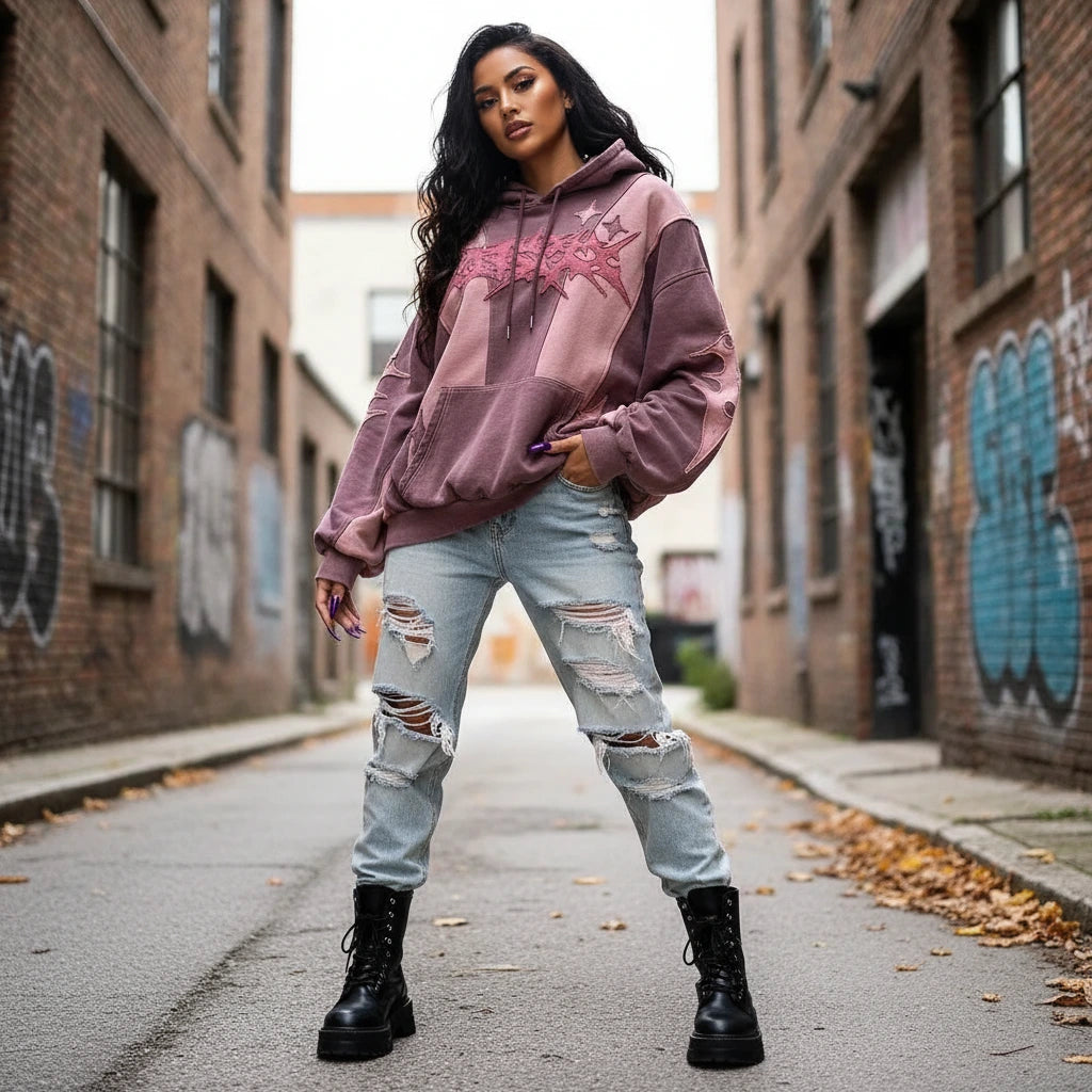 Y2K Grunge Pullover Hoodie Premium Cotton Blend Limited Edition For Women Oversized Fit