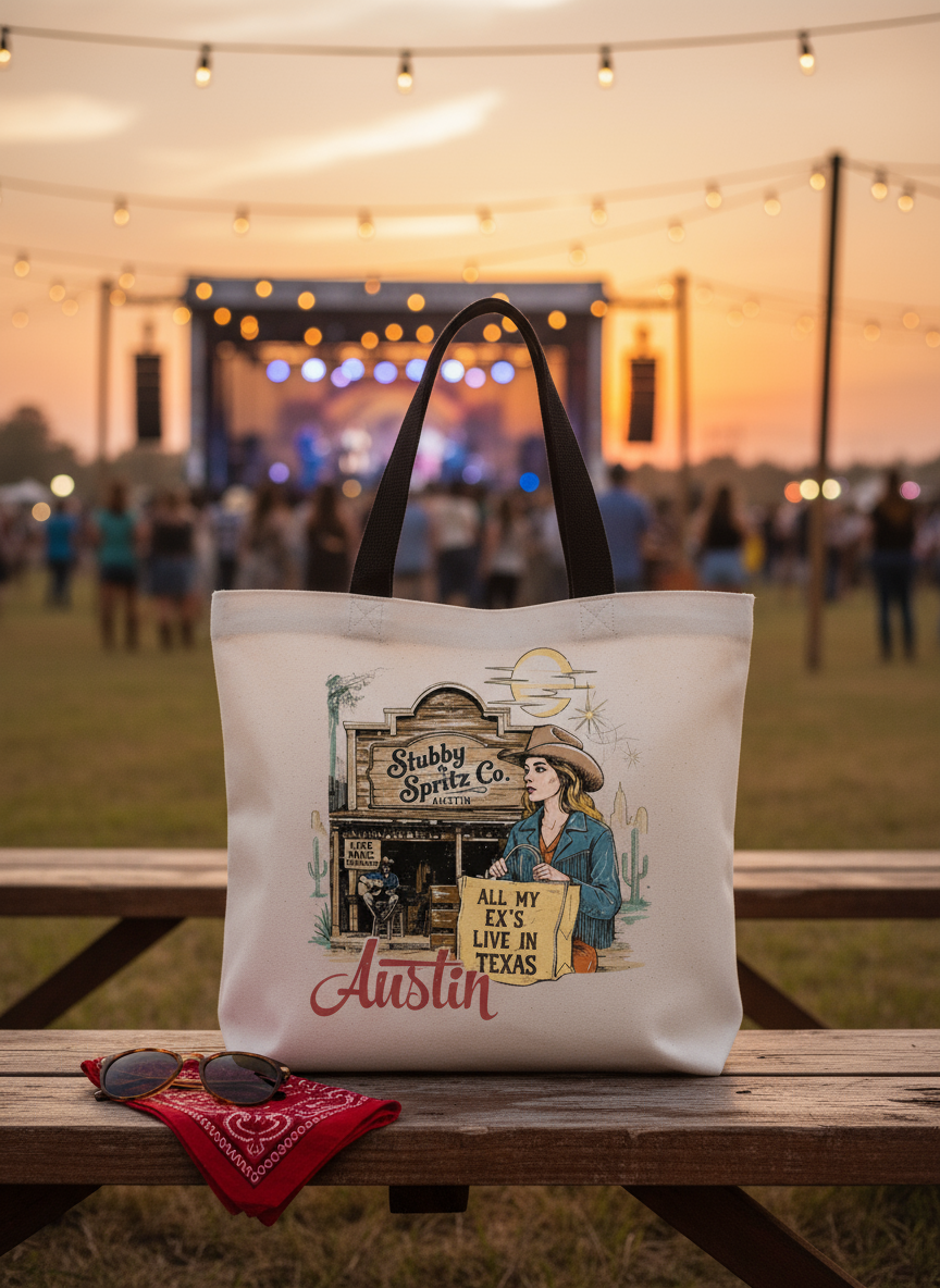 Texas Country Music Tote Bag in Texas country setting