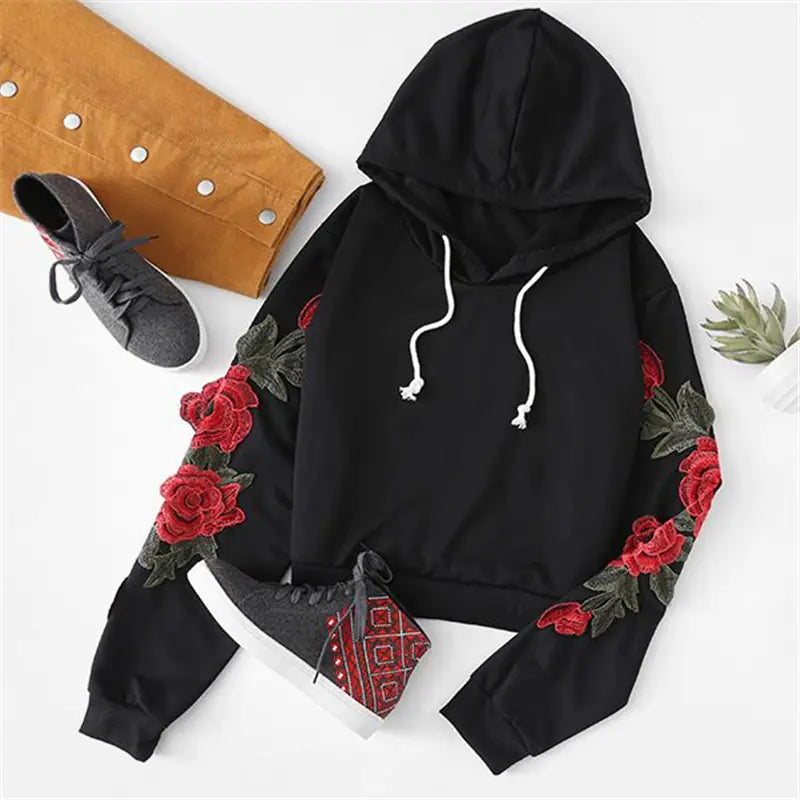 Women's Embroidered Hoodie With Long Sleeves Soft Cozy Layering Top