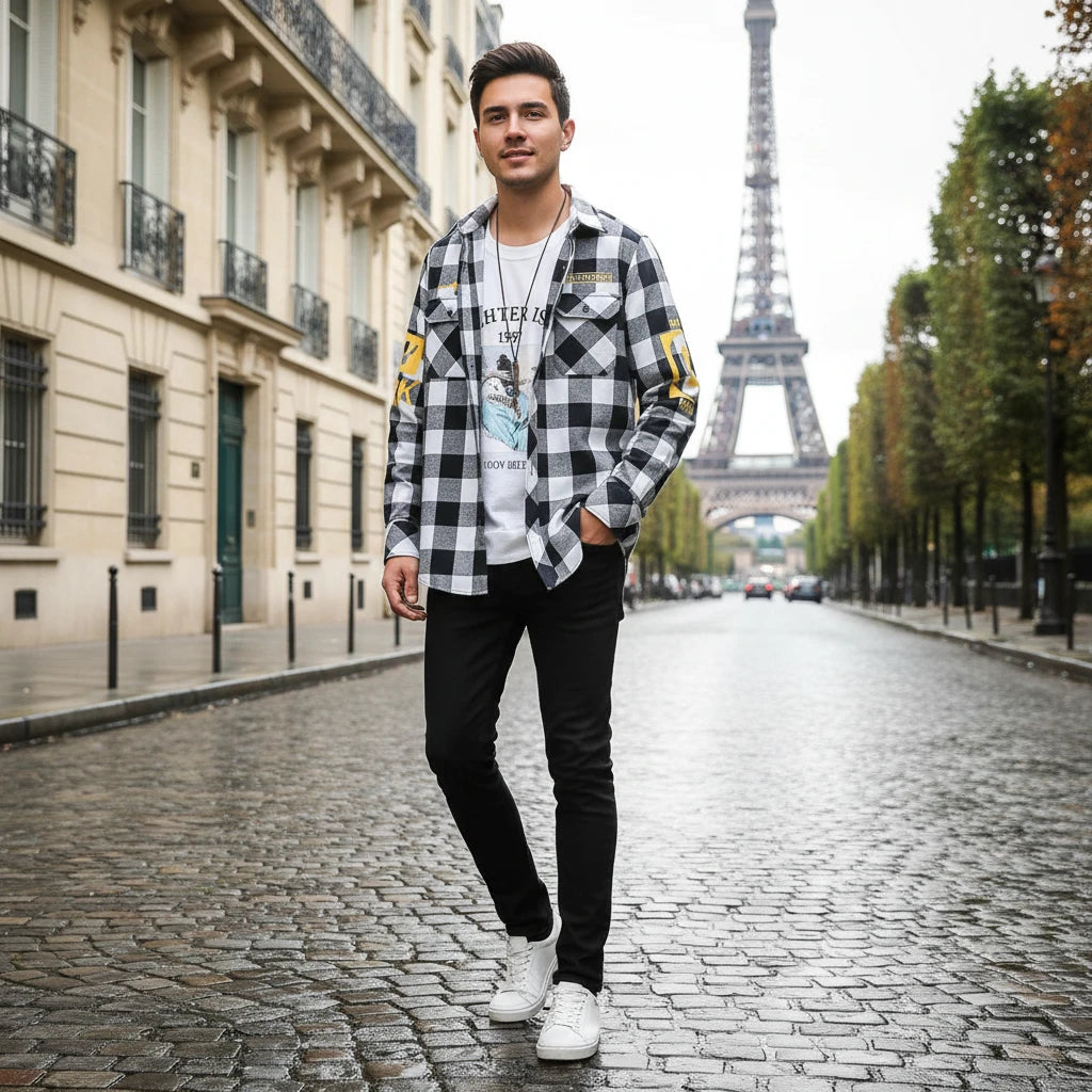 Slim Fit Casual Plaid Shirt for Men